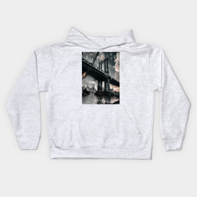 Manhattan Bridge in New York City Kids Hoodie by sameborrow